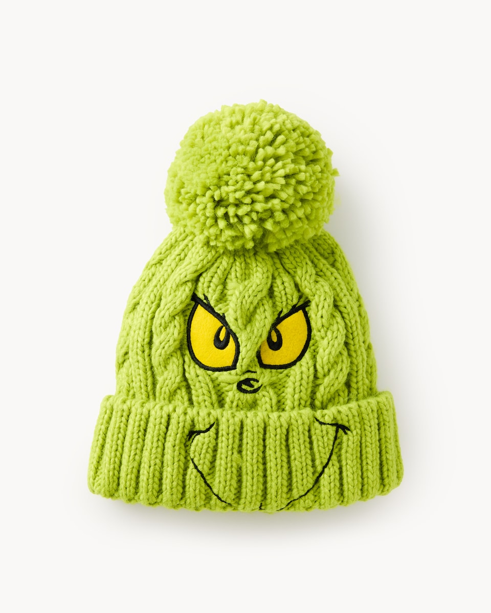 image 1 of The Grinch Cable Knitted Pom Pom Hat in Green