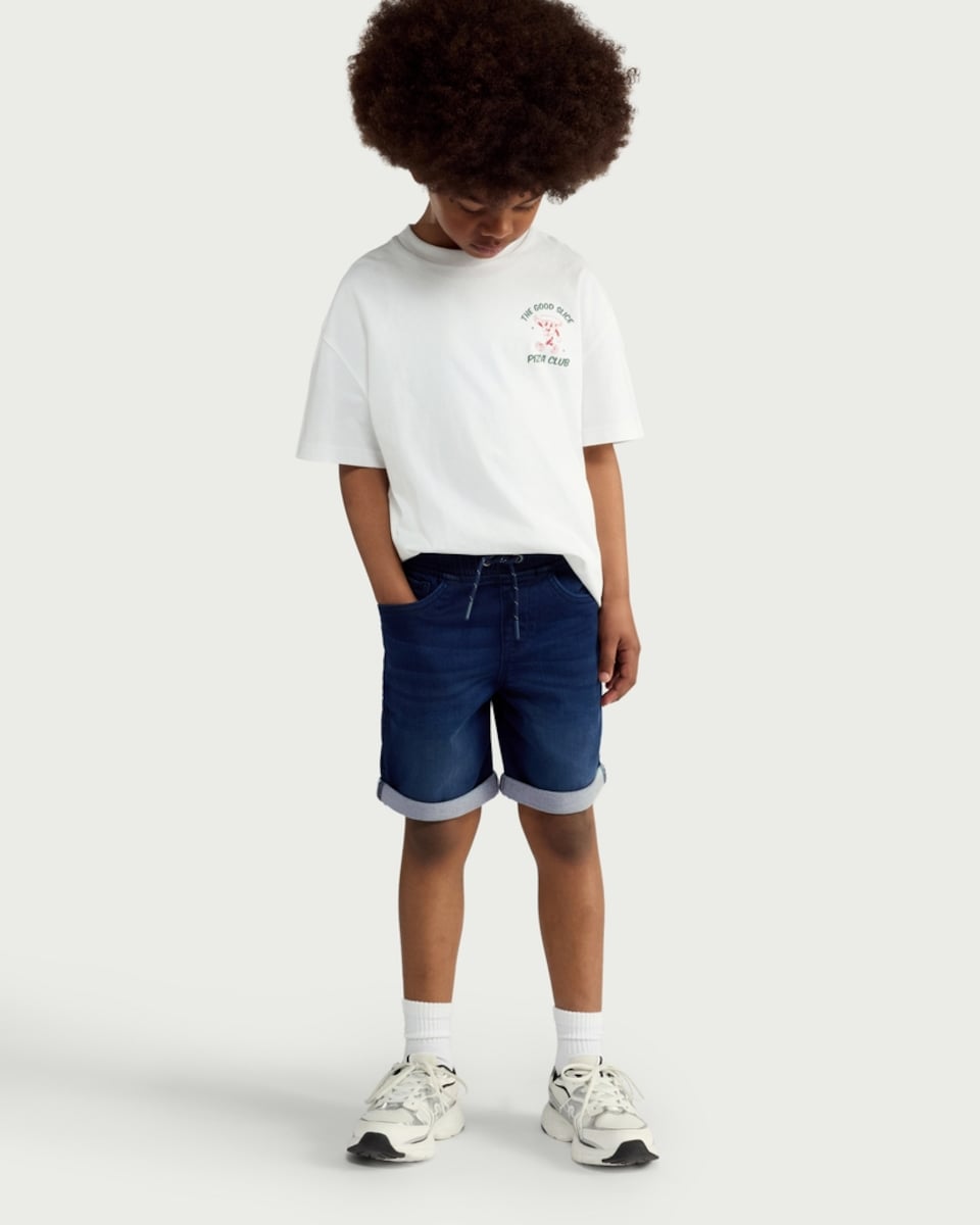 image 1 of F&F Boys Cotton Rich Denim Shorts in Navy