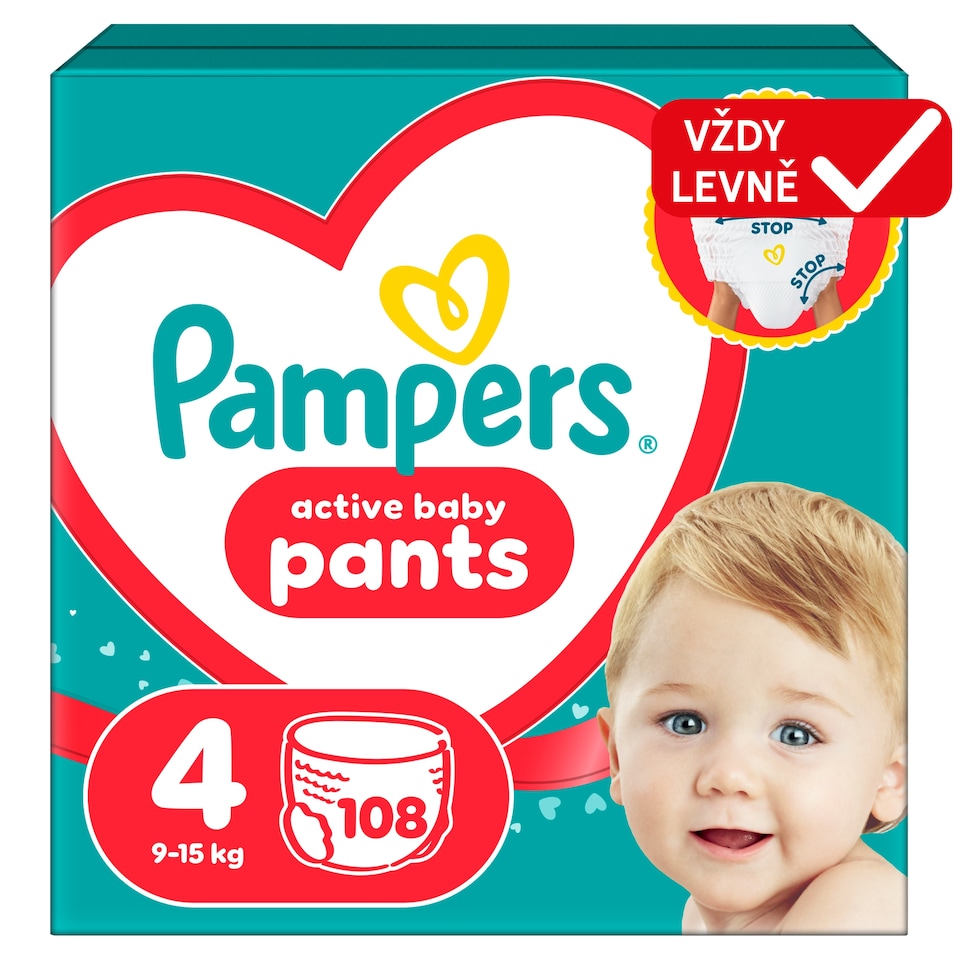 Obrázek 1 pro produkt Pampers Active Baby Plenkové Kalhotky, Velikost 4, 108 Kusů, 9kg-15kg