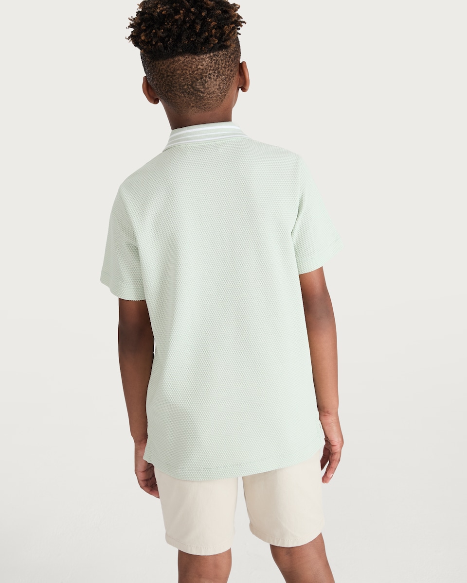 image 1 of F&F Boys Cotton Rich Textured Striped Polo Shirt in Mint