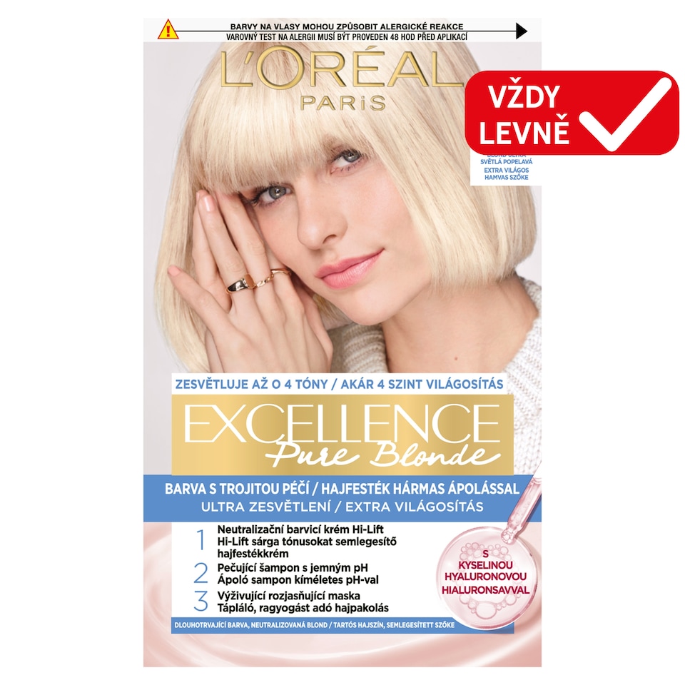 L'Oréal Paris Excellence Pure Blonde 03 Ultra-Light Ash Blonde, 72 ml + 48 ml + 12 ml + 60 ml