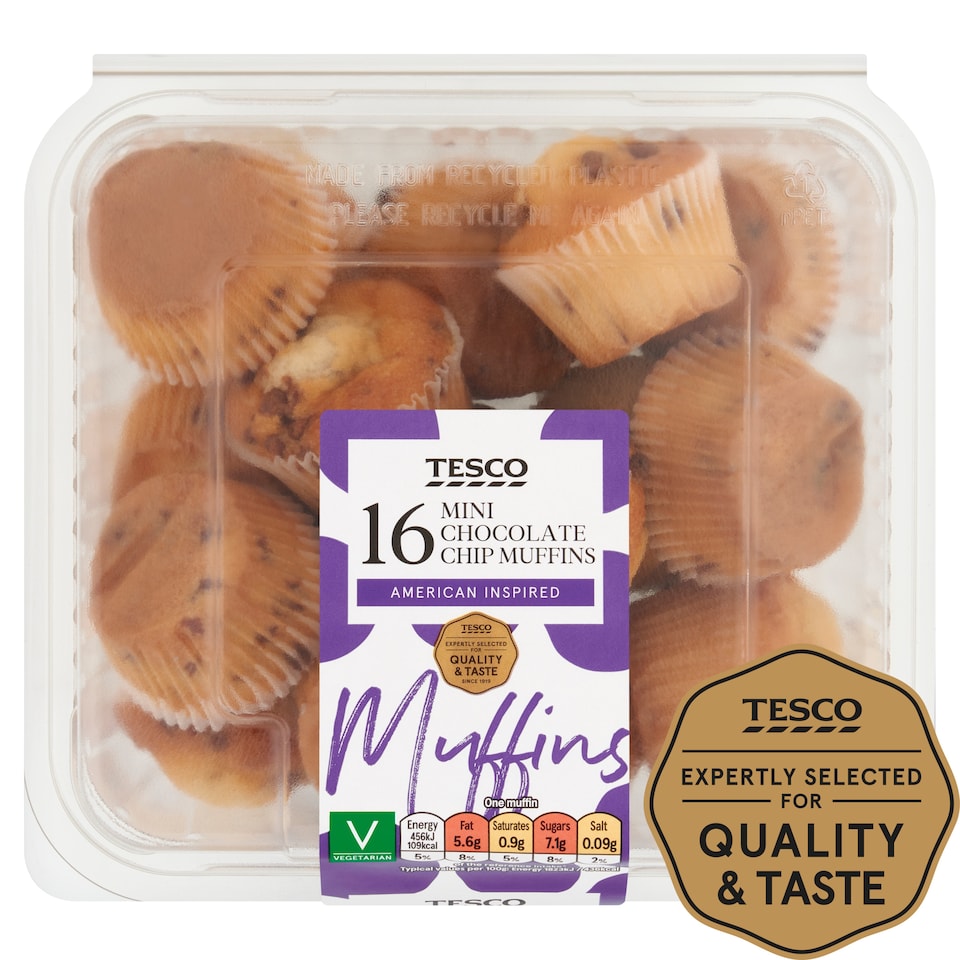 image 1 of Tesco Chocolate Chip Mini Muffins 16 Pack