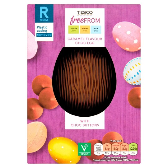 Tesco Free From Chocolate Caramel Egg With Buttons 115G Tesco Groceries
