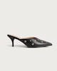 image 1 of SACHA Eyelet Detail Pointed Toe Heeled Mules in Black