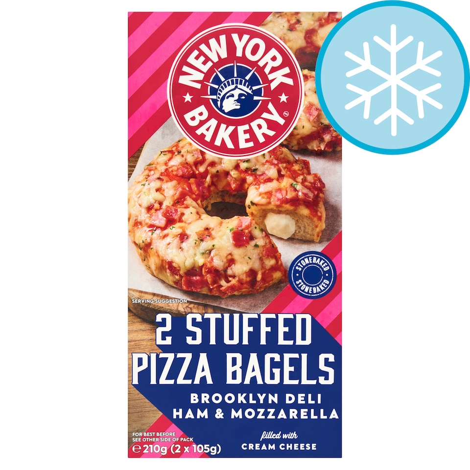 New York Bakery 2 Stuffed Pizza Bagels Brooklyn Deli Ham & Mozzarella 210g