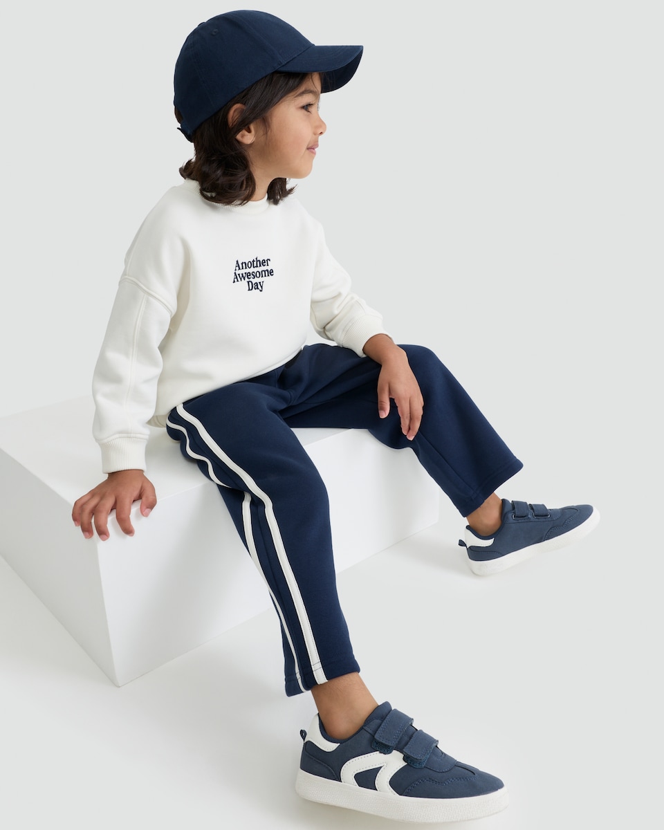 image 1 of F&F Boys 2-Piece Cotton Rich Another Awesome Day Sweatshirt and Joggers Set in Navy