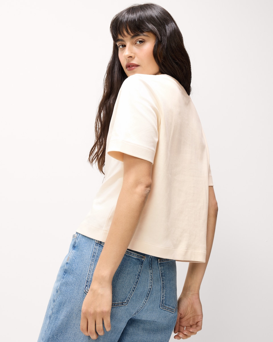 image 1 of F&F Pure Cotton Short Sleeved Crop Top in Cream