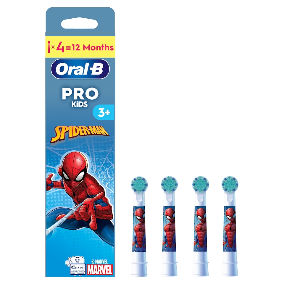 image 1 of Oral-B Pro Kids Toothbrush Heads - Spiderman 4 Pack