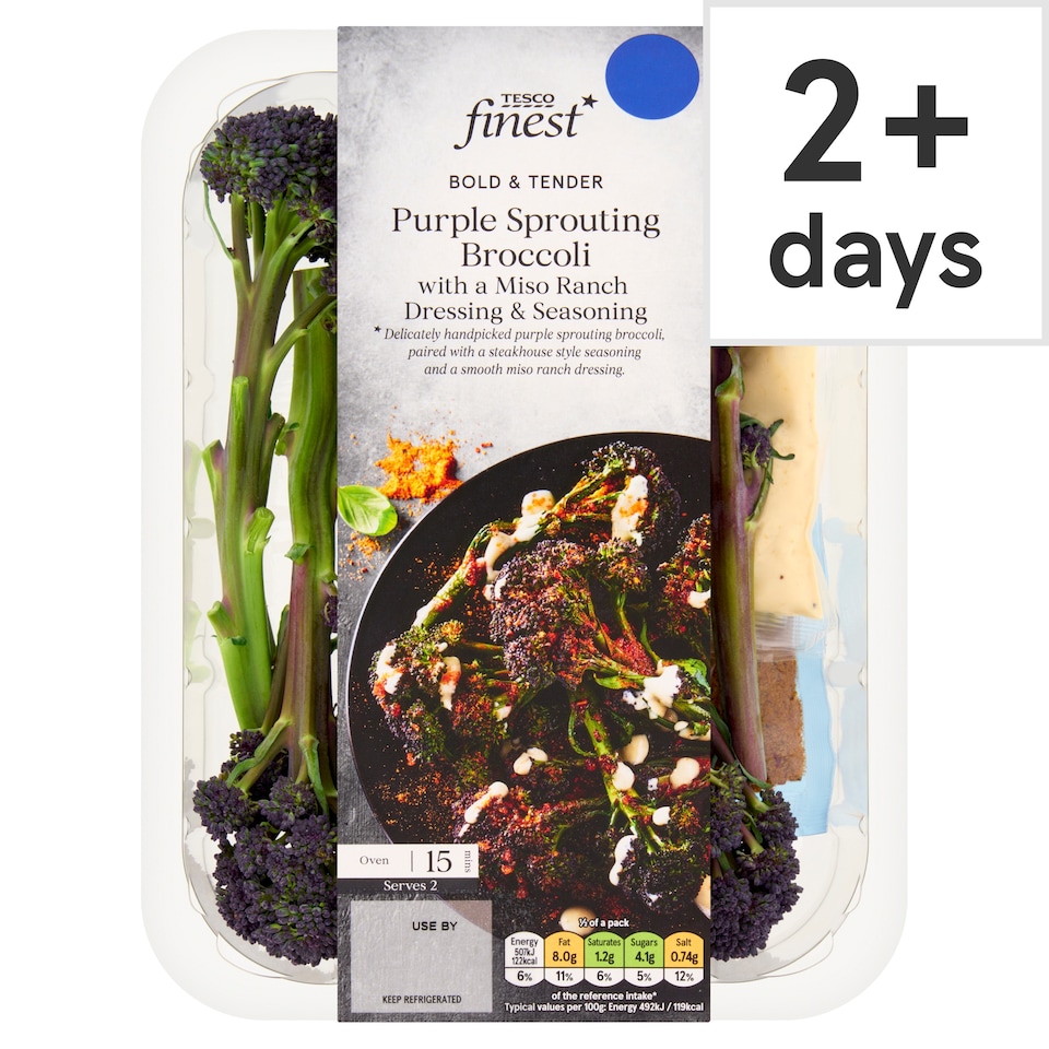 Tesco Finest Purple Sprouting Broccoli with Miso Ranch Dressing & Seasoning 220g