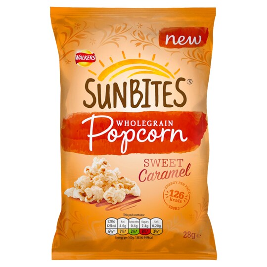 WALKERS SUNBITES POPCORN SWEET CARAMEL 28G Tesco Groceries