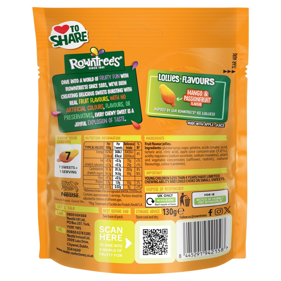 image 1 of Rowntree's Mango Flavour Lollies Sweets 130g
