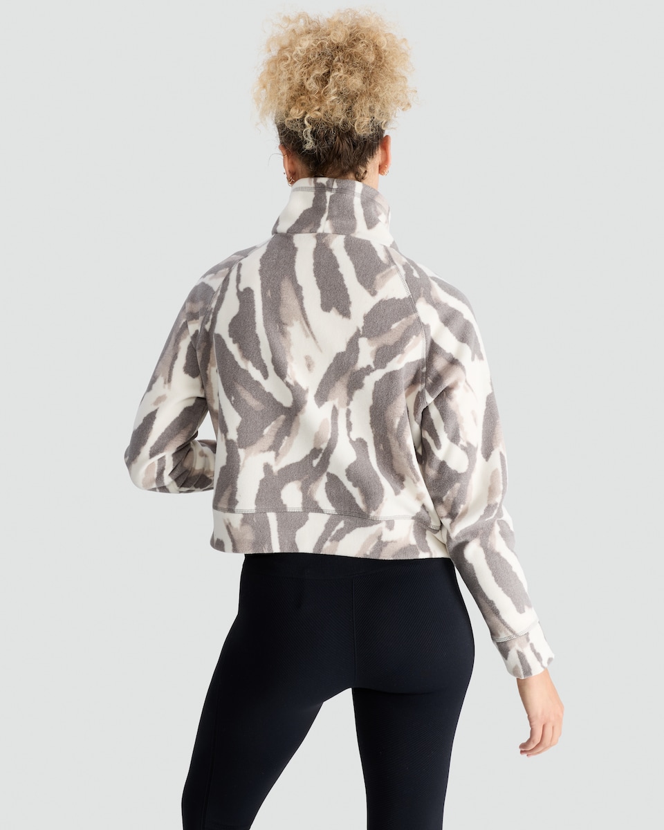 image 1 of F&F Active Abstract Print Cropped Hoodie in Grey