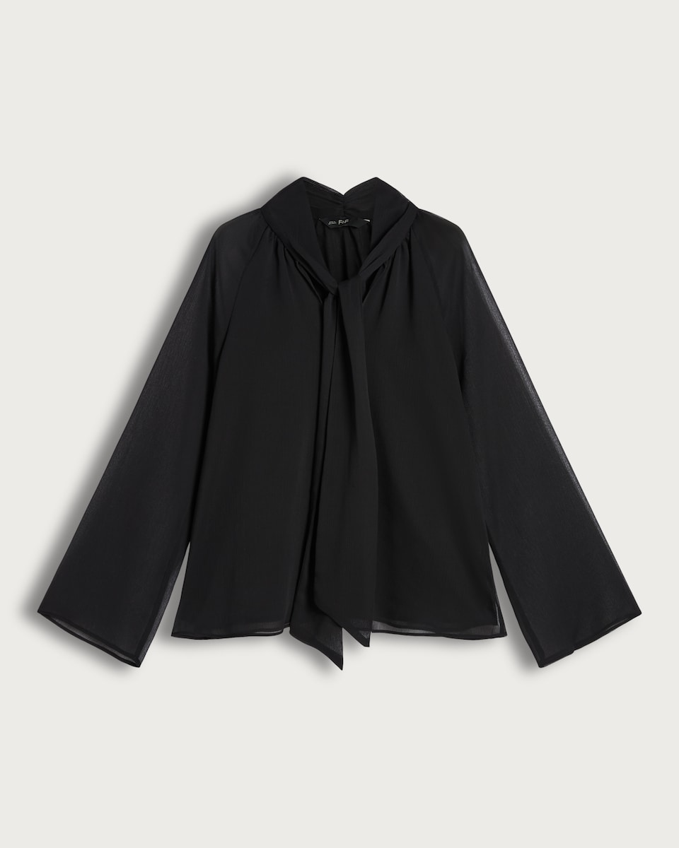 image 1 of F&F Tie Neck Long Sleeved Blouse in Black