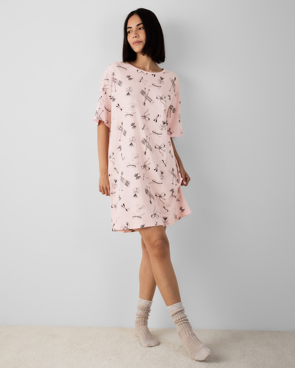 image 1 of F&F Pure Cotton Ski Nightdress in Pink