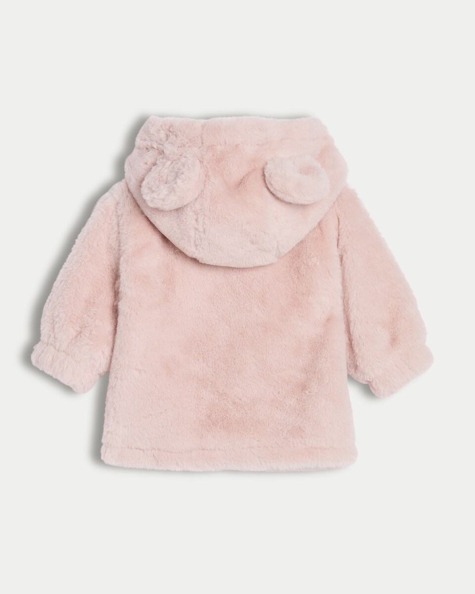 image 1 of F&F Baby Faux Fur Bear Ears Hooded Jacket in Pink