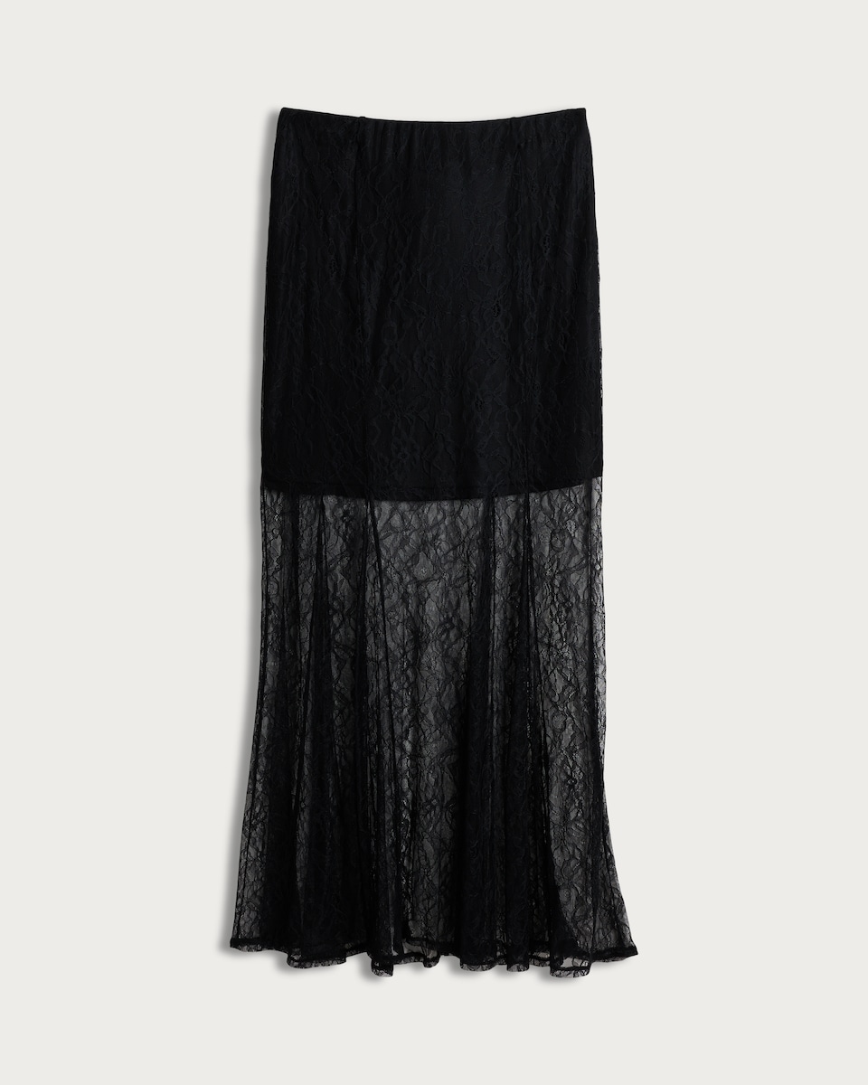 image 1 of F&F Lace Panel Maxi Skirt in Black