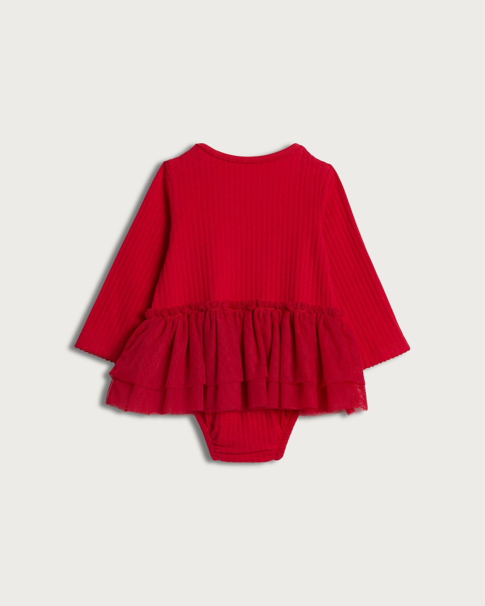 image 1 of F&F Baby Cotton Rich Ribbed My Little Valentine Long Sleeved Bodysuit in Red