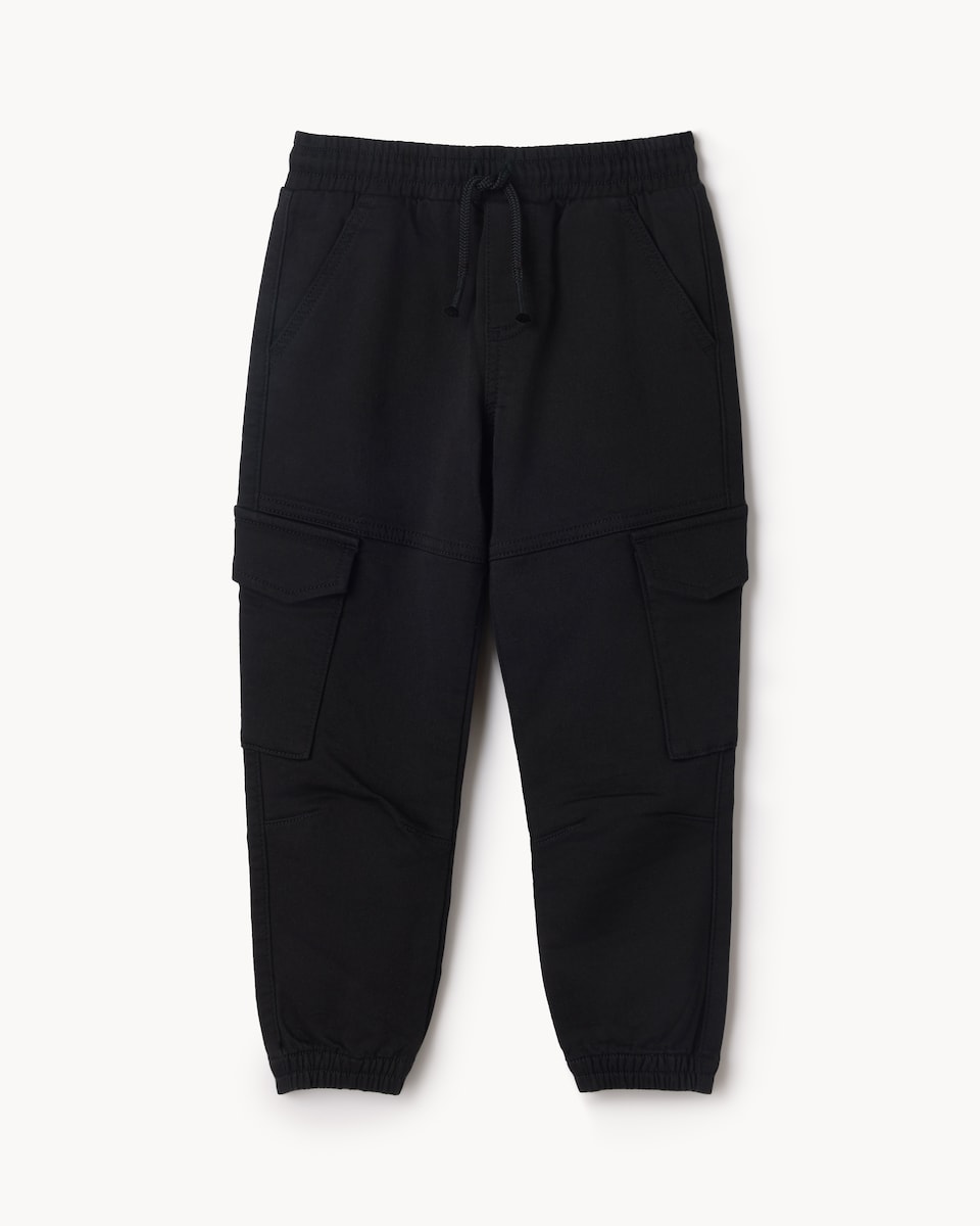 image 1 of F&F Boys Cotton Rich Cargo Joggers in Black