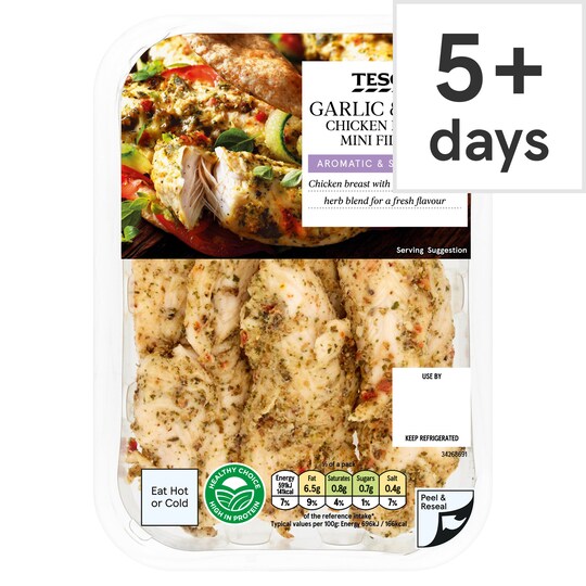 Tesco Garlic & Herb Cooked Chicken Breast Mini Fillets 170G Tesco
