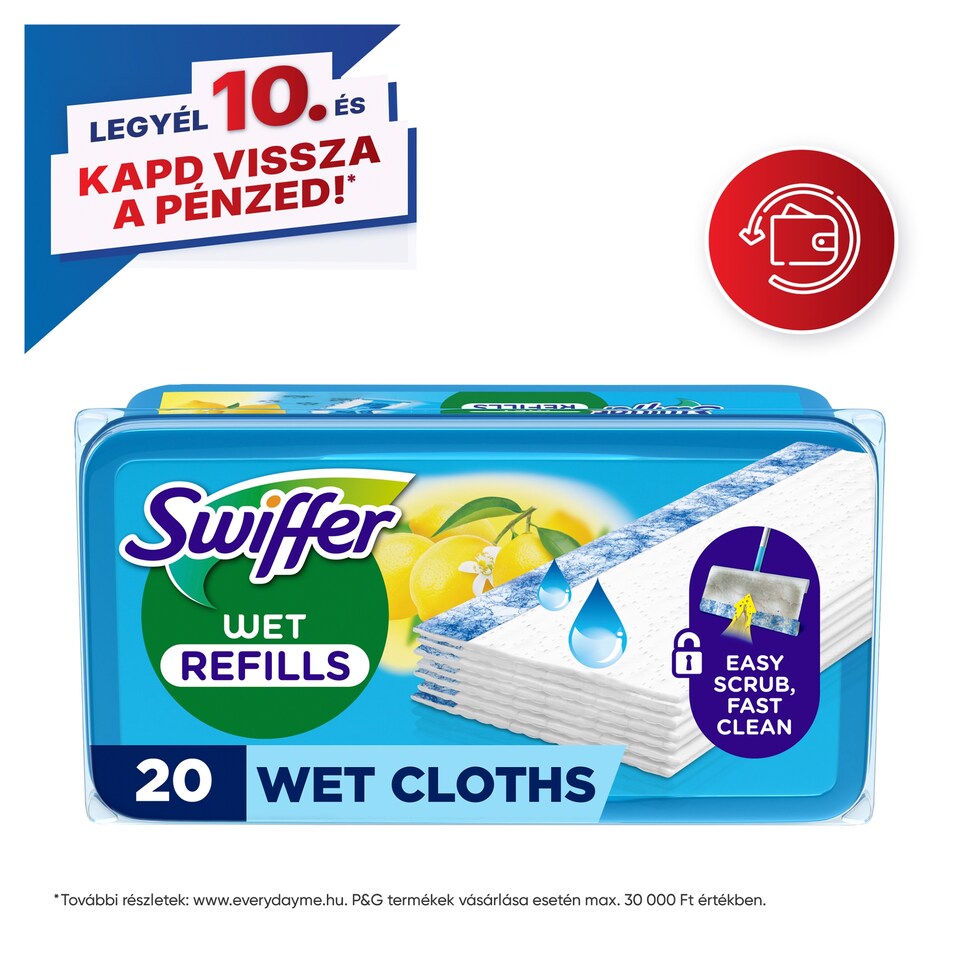 Swiffer Sweeper Nedves Padlótörlő Kendő Citrus Fresh Illattal, 20 db