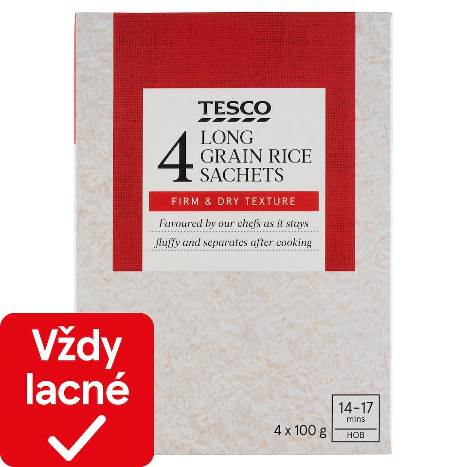 Tesco Ryža dlhozrnná, lúpaná, vo varných vreckách 4 x 100 g (400 g)