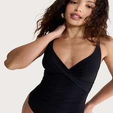 F&F Contour Ruched Wrap Front Swimsuit in Black