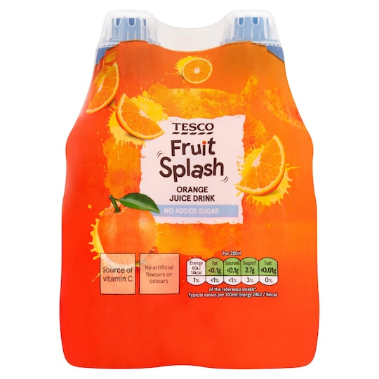 Tesco Fruit Splash Orange 4 X 250Ml Tesco Groceries