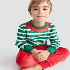F&F Minky Fleece Elf Stripe Print Pyjama Set in Multi