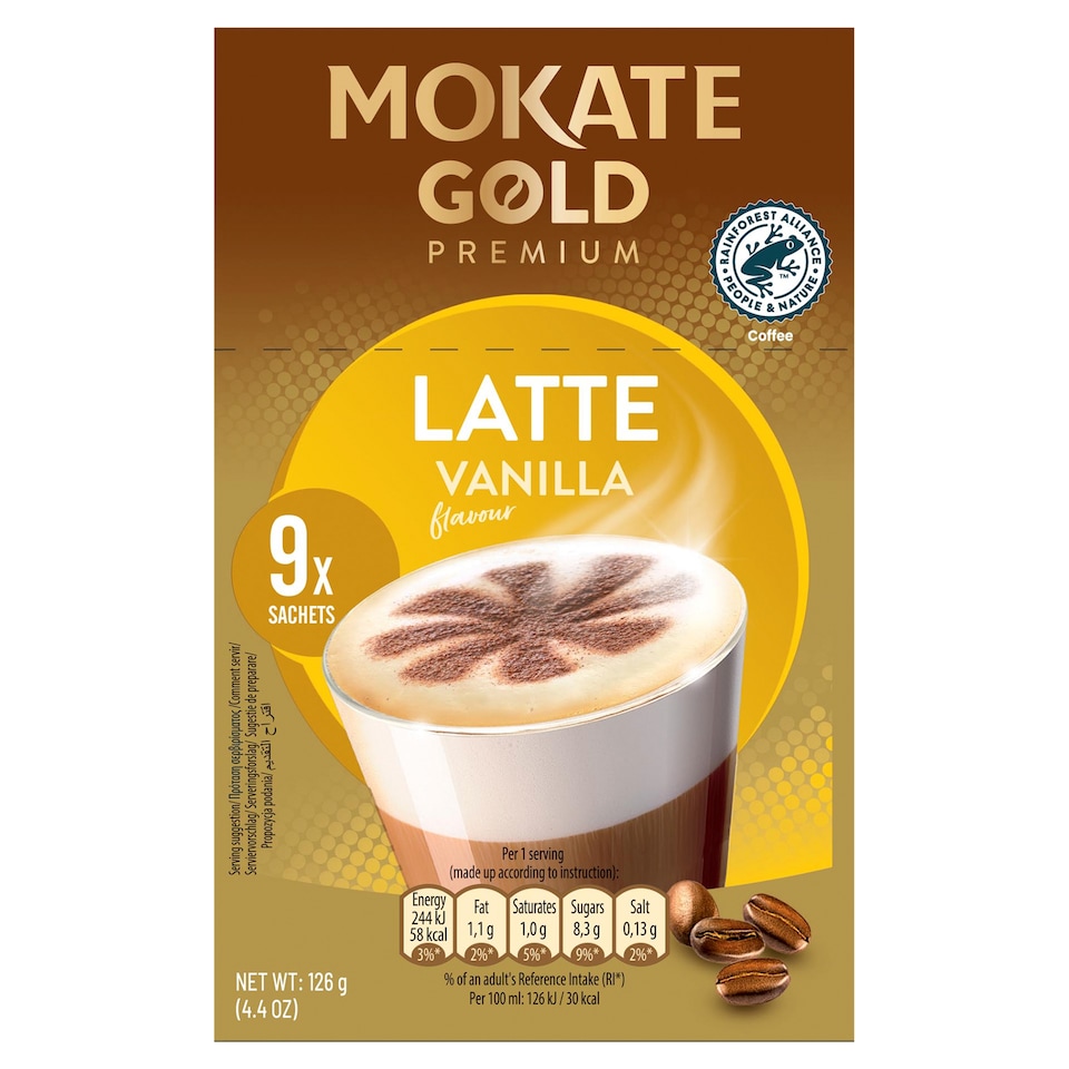 Mokate Gold Premium Latte Vanilla Flavour 9 Sachets 126g