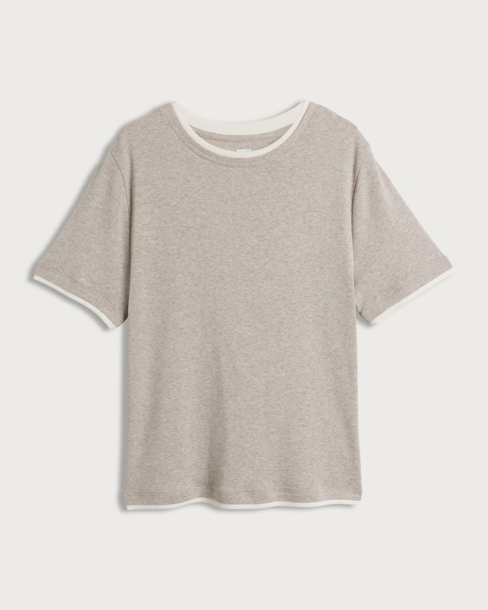 image 1 of F&F Pure Cotton Double Layer Cropped T-Shirt in Neutral