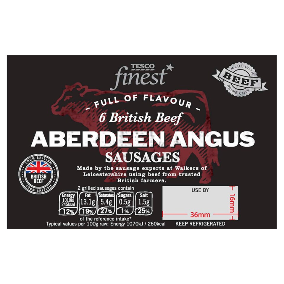 Tesco Finest British Aberdeen Angus Beef Sausages 454G