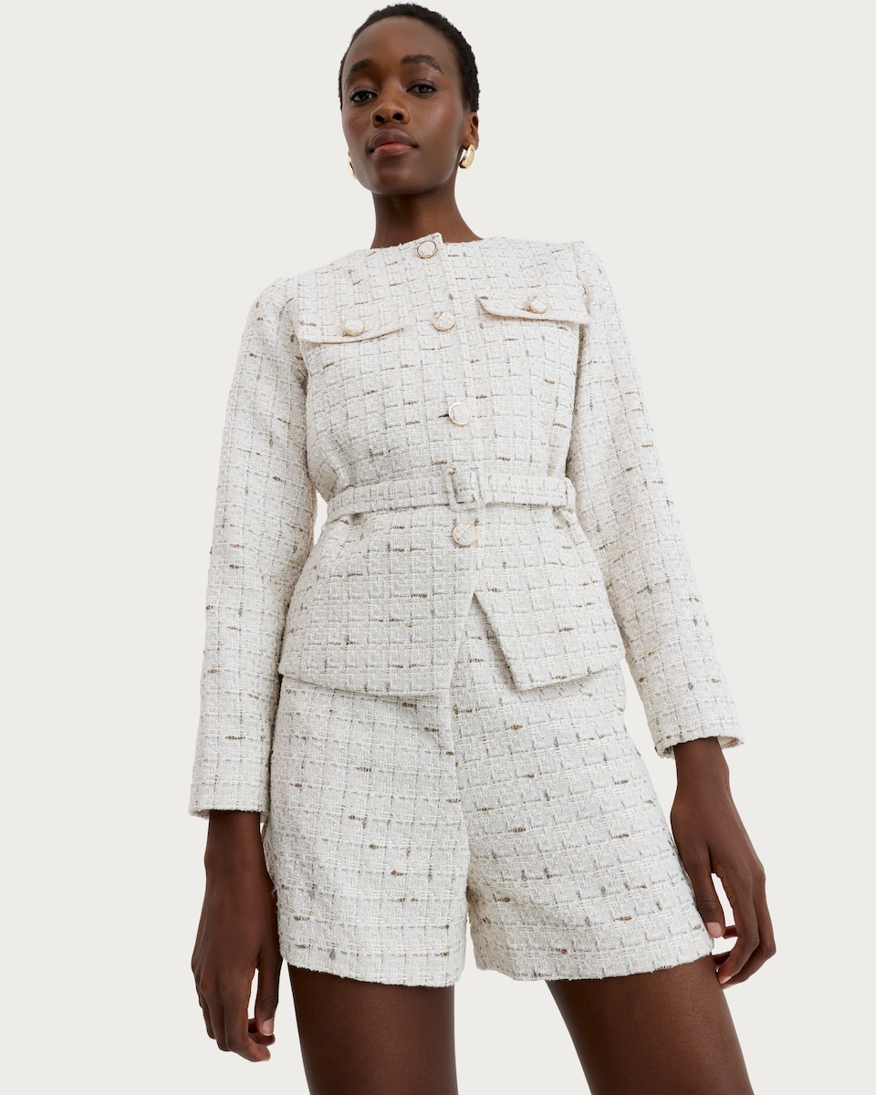 image 1 of F&F Boucle Textured Belted Co-ord Jacket in Cream