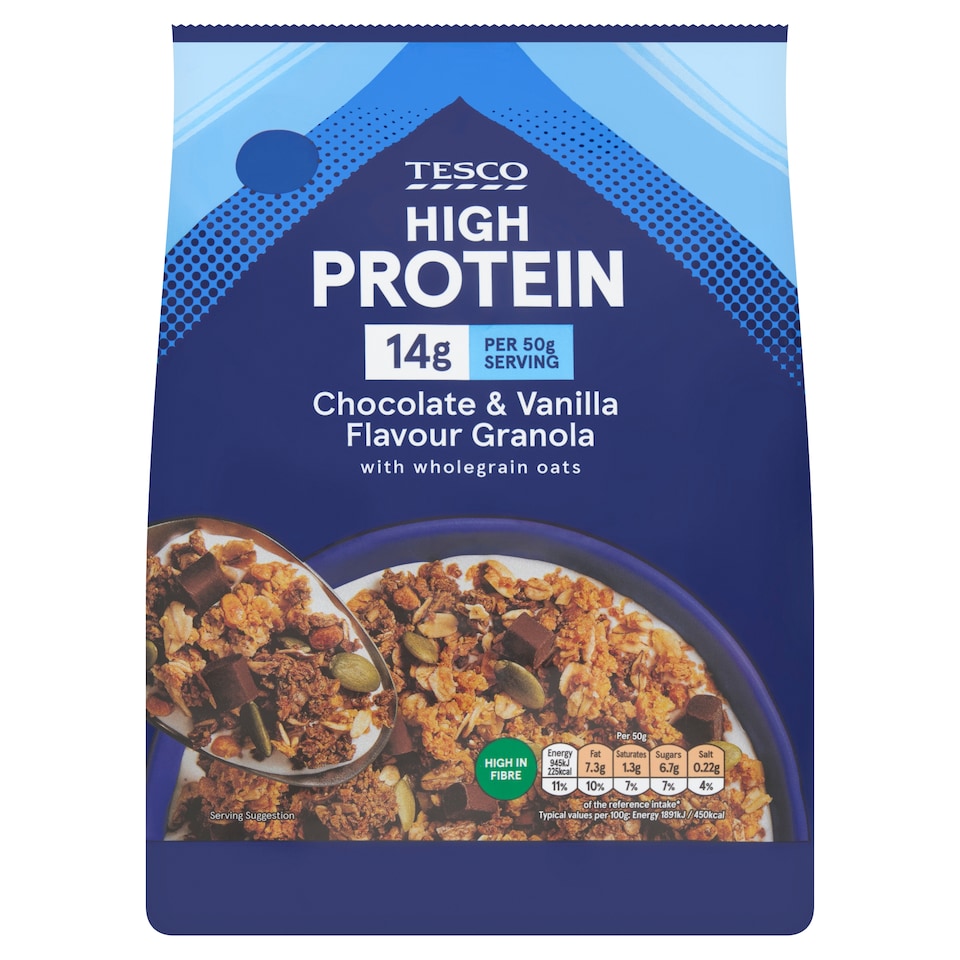 Tesco High Protein Chocolate & Vanilla Flavour Granola 500g