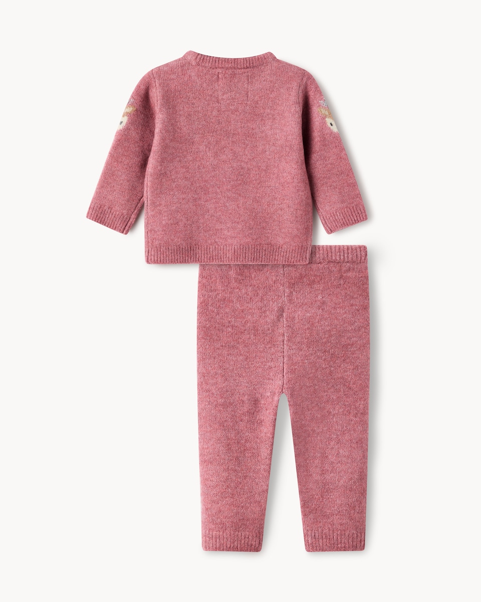 image 1 of Christmas Baby Knitted Reindeer Jumper and Leggings Set in Pink