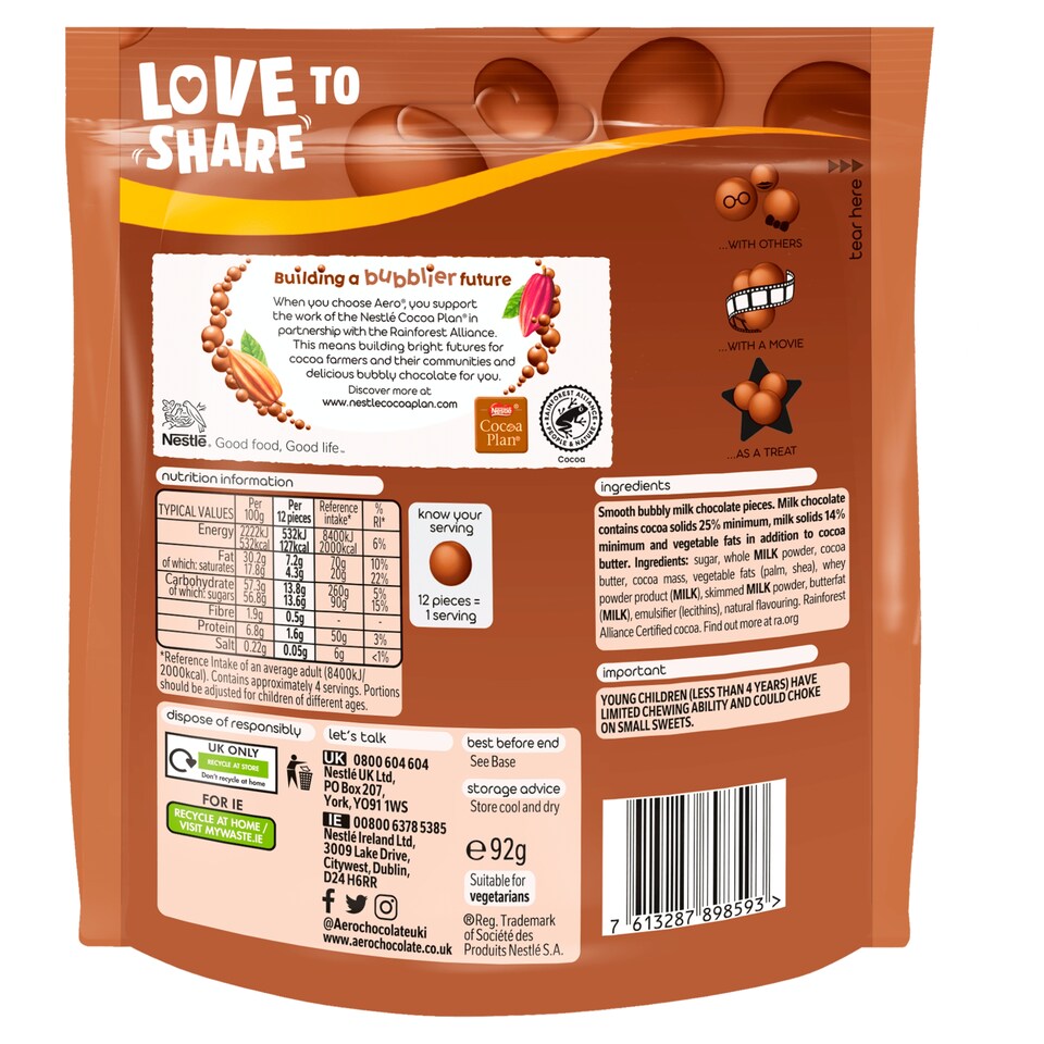 image 1 of Aero Melts Milk Chocolate Sharing Bag 92G