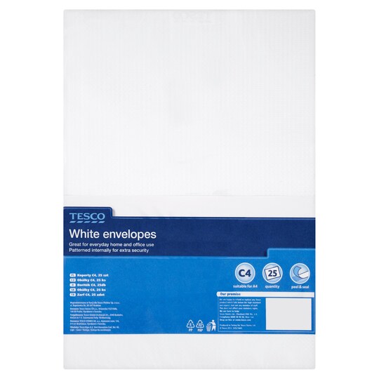 Tesco White C4 Envelopes 25Pk Tesco Groceries