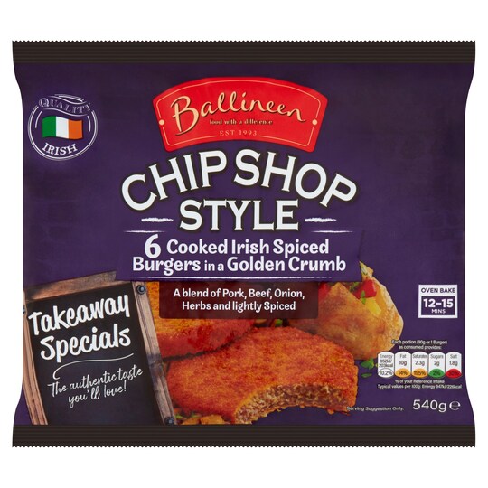 Ballineen Cooked Chip Shop Spiced Burgers 540G Tesco Groceries