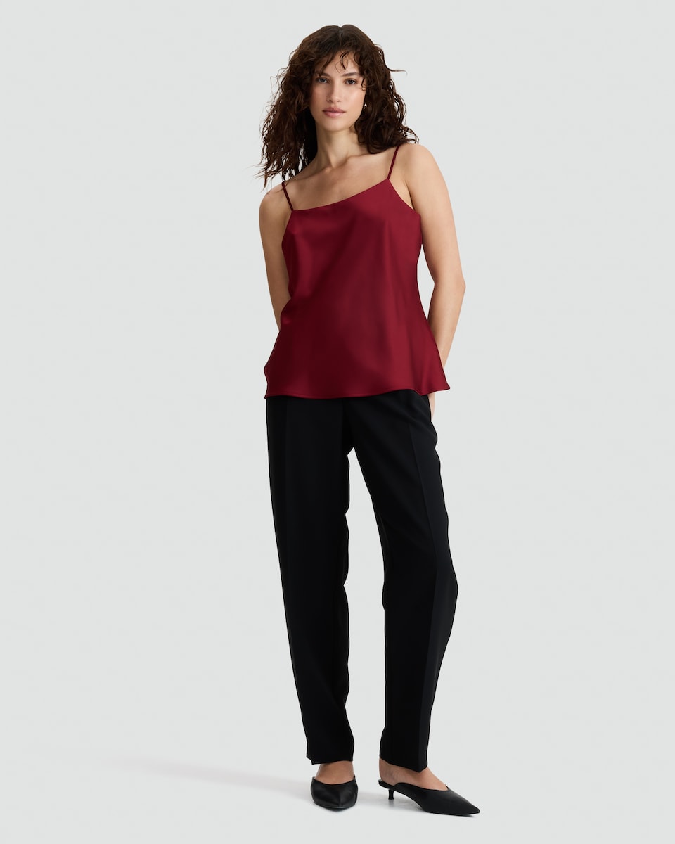 image 1 of F&F Faux Satin Strappy Cami Top in Red
