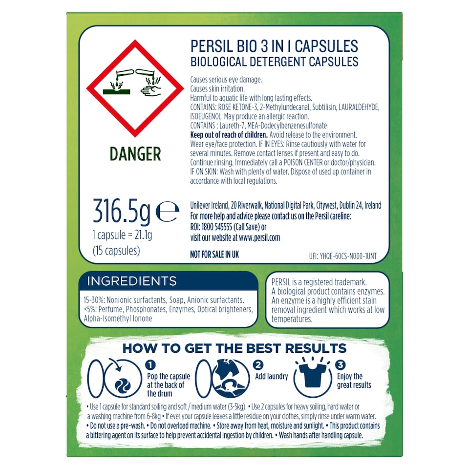 image 1 of Persil Biological 3In1 Capsules 15 Washses 316.5G