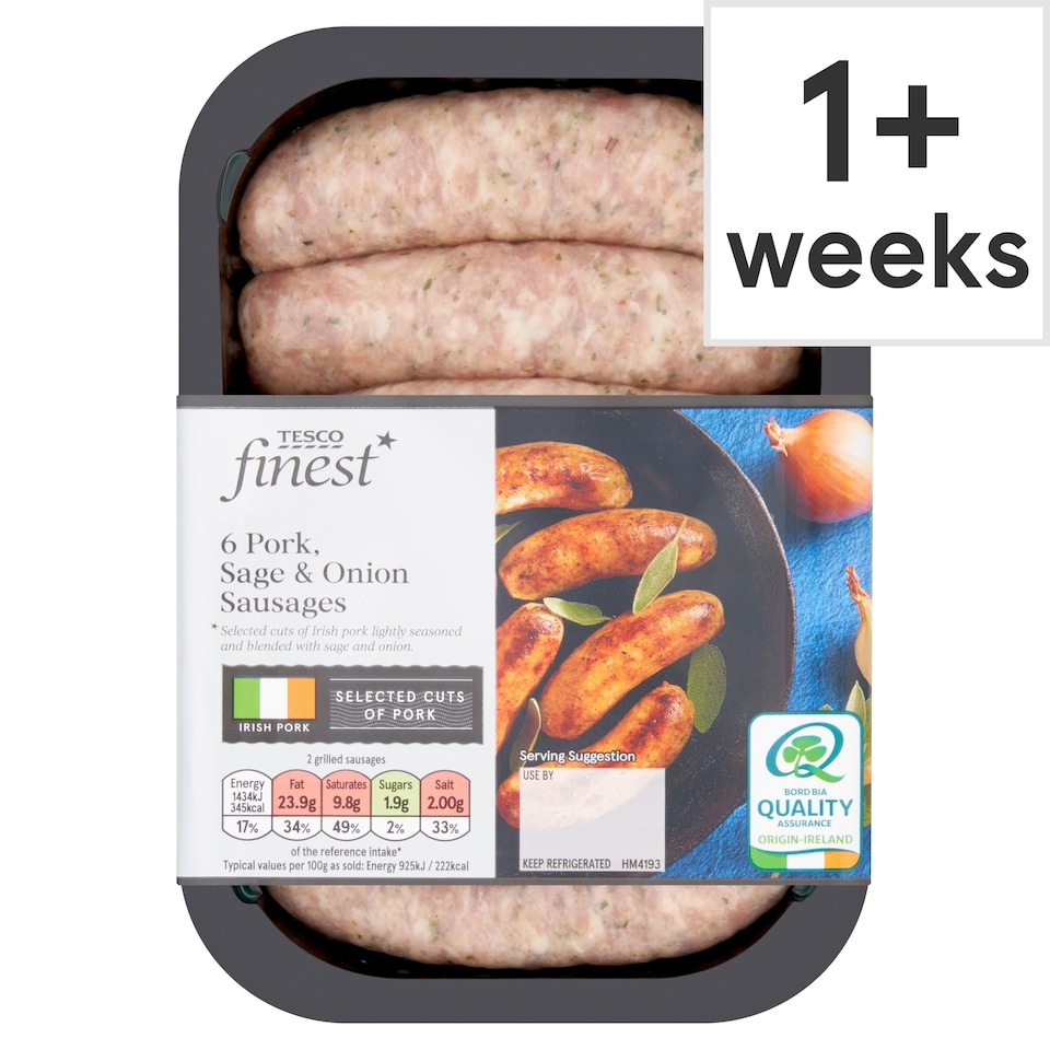 Tesco Finest 6 Pork Sage & Onion Sausages 454g