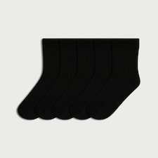 F&F Boys 5-Pack Cotton Rich Ribbed Socks in Black