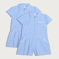 F&F School Girls 2-Pack Gingham Short Sleeved Playsuits in Blue