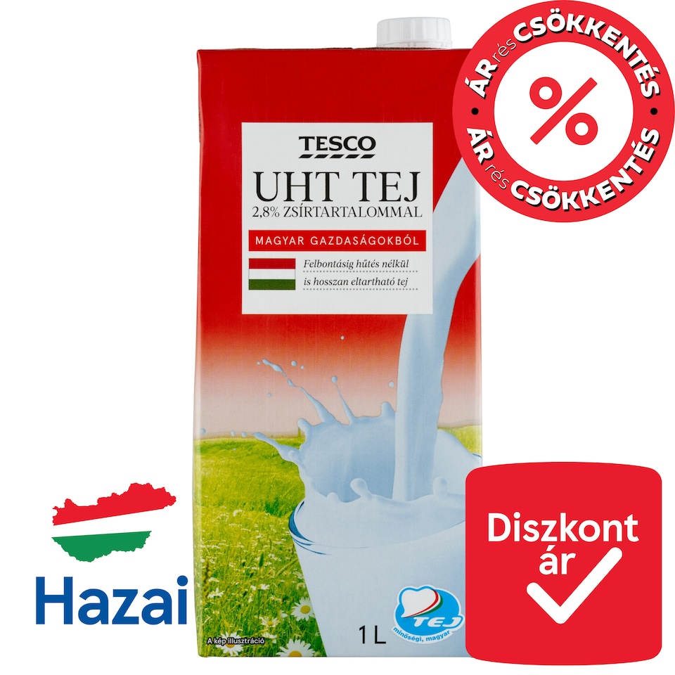 Tesco UHT félzsíros tej 2,8% 1 l