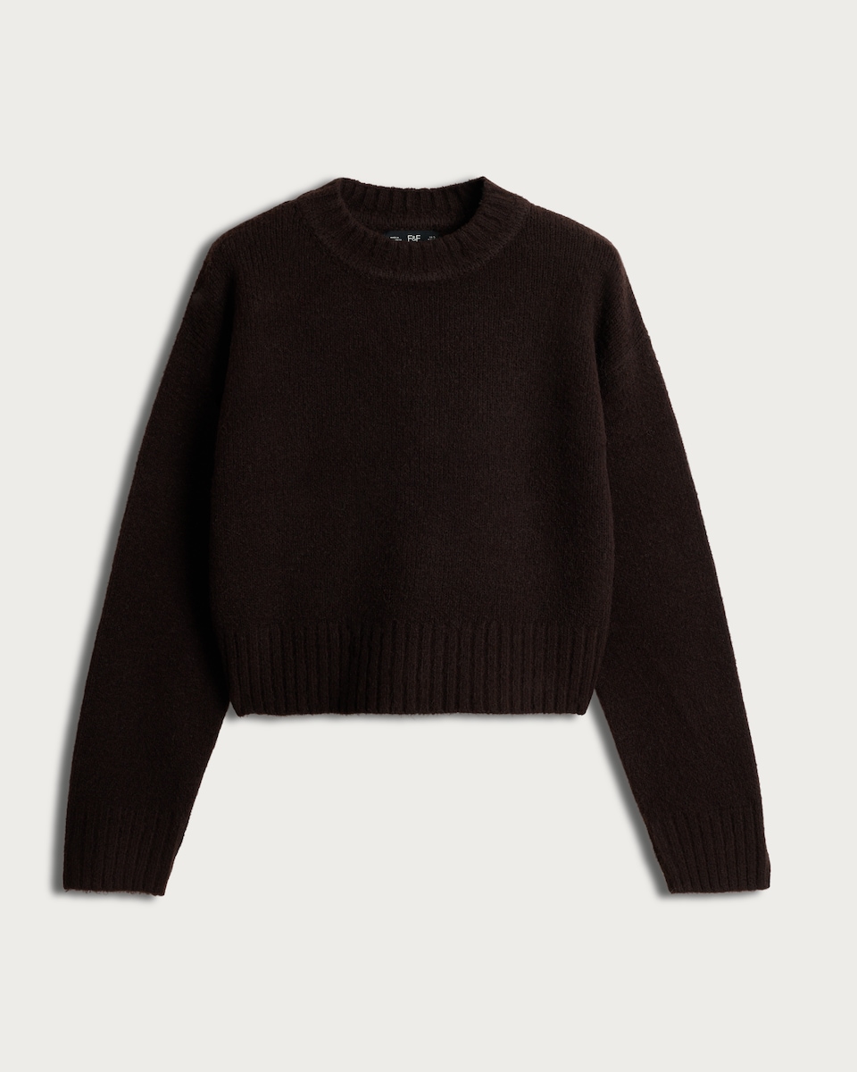 image 1 of F&F Crew Neck Cropped Jumper in Chocolate