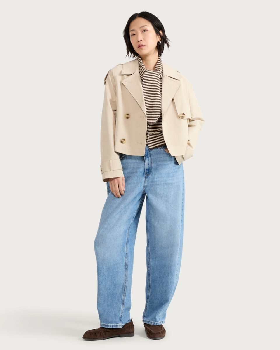 image 1 of F&F Double Breasted Cropped Trench Jacket in Neutral