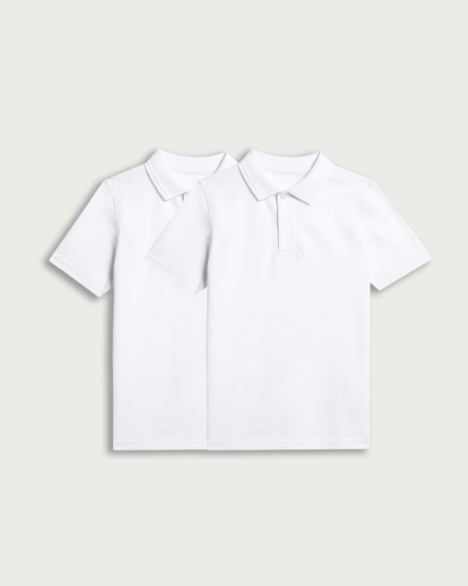 image 1 of F&F School Unisex 2-Pack Regular Fit Polo Shirts in White