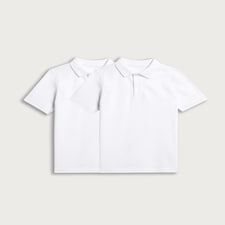 F&F School Unisex 2-Pack Pure Cotton Regular Fit Polo Shirts in White