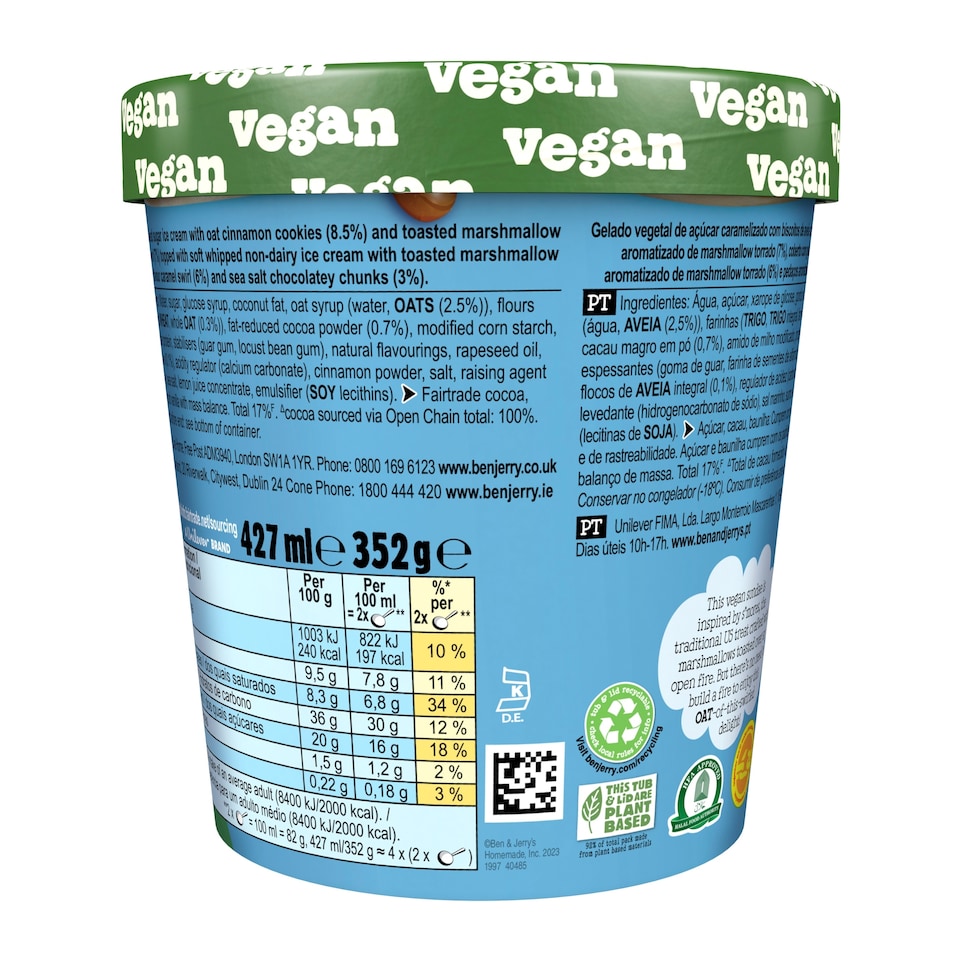 image 1 of Ben & Jerry's Sundae Oat Of This Swirled Non Dairy Ice Cream Tub 427ml