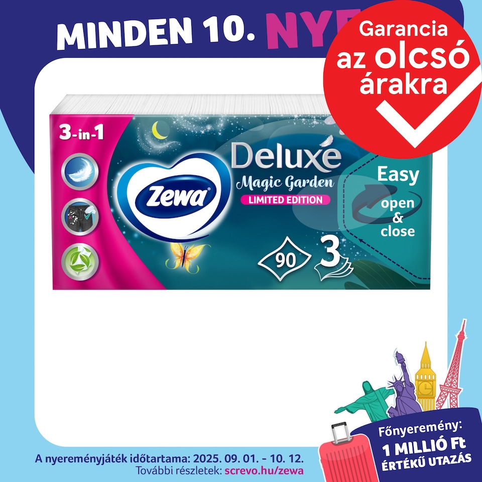 Zewa Deluxe Limited Edition illatosított papír zsebkendő 3 rétegű 90 db  1. kép