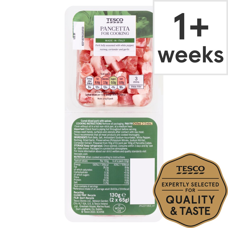 Tesco Italian Unsmoked Pancetta 2 X65g Tesco Groceries
